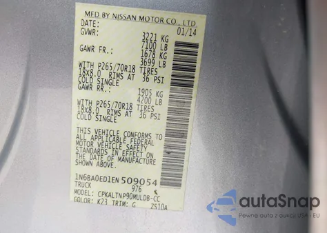 2014 Nissan Titan S from USA, damaged, VIN 1N6BA0ED1EN509054